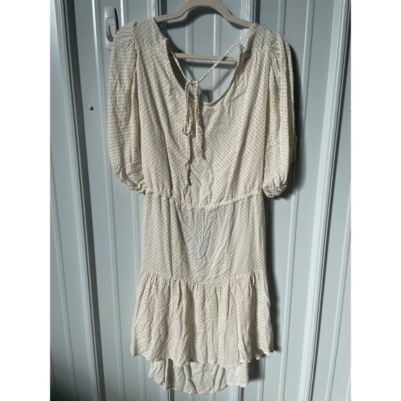 ONeill Mini Dress Size XL Tiered Polka Dot Open Back Elbow Sleeve Ivory Brown - Picture 3 of 9